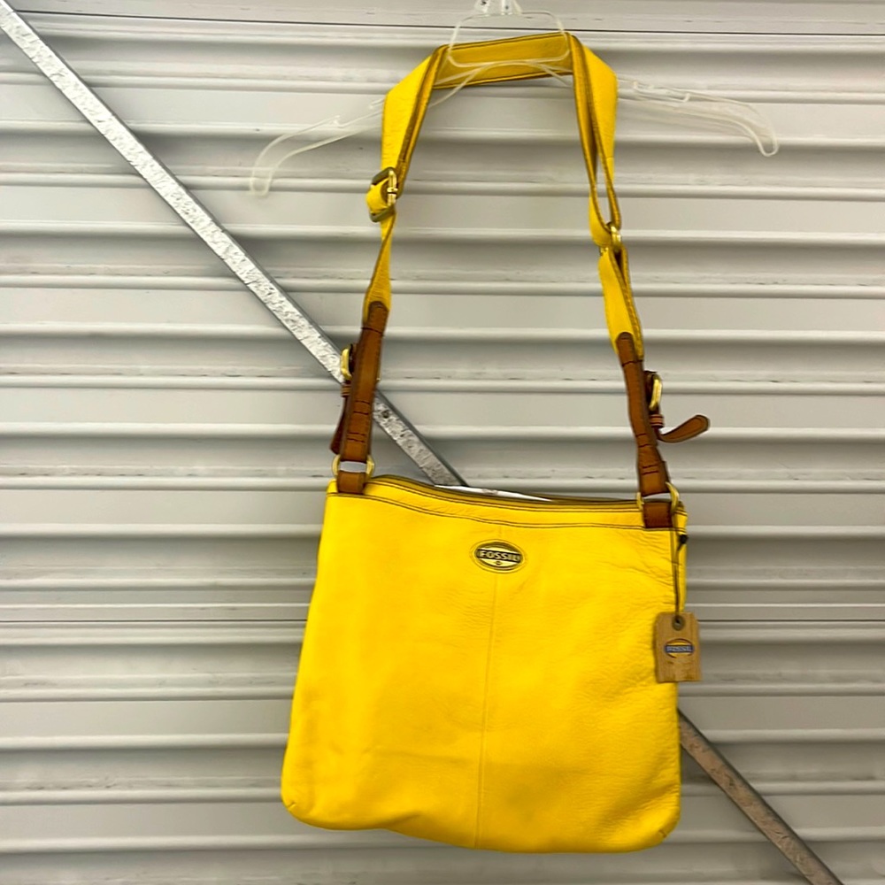 NWT SET FOSSIL EXPLORER CROSSBODY YELLOW LEATHER BAG & COIN PURSE/ID CARD HOLDER